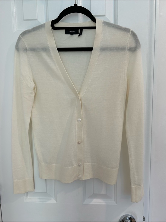 Theory Sweaters - Theory Ivory Merino Wool V-Neck Cardigan XS